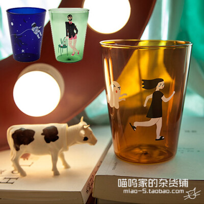 YIZI新品 拉姆日记彩色玻璃杯 个性时尚杯~牛奶杯果汁杯 4款选