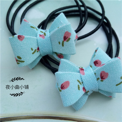 【小碎花】薄荷绿小碎花 迷你立体蝴蝶结 棉麻布 森女发圈3根皮筋-淘宝网