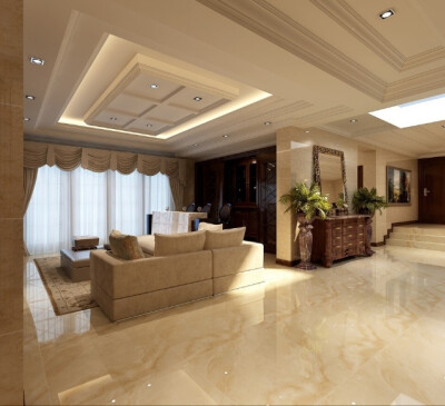 美式风格别墅330平米LOFT客厅装修效果图设计欣赏