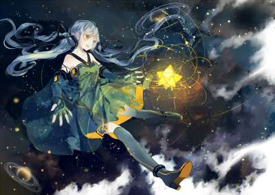 【星河美术怪】by：-匙- id=56537143 pixiv，插画，音乐，VOCALOID CHINA，星尘，双马尾