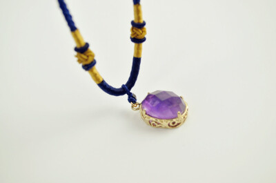 新品 进口巴西天然紫水晶 切面闪烁 镀金吊坠项链女