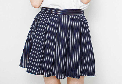 2016夏季新款韩版半身裤裙 学生款 藏青色条纹显瘦百褶高腰短裤裙
