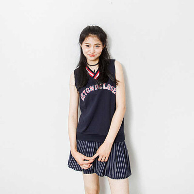 2016夏季韩版潮流百搭字母印花条纹V领棒球服背心运动T恤上衣
