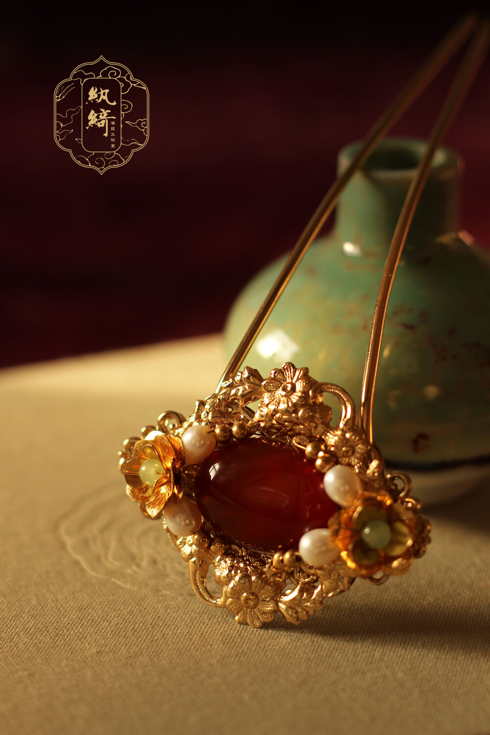 纨绮汉服汉服配饰复古红玛瑙发簪