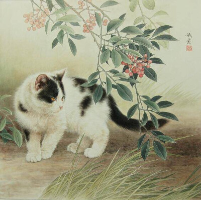 栩栩如生的工笔画猫
画家刑诚爱