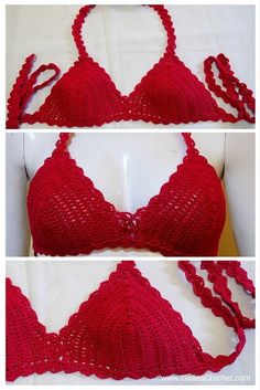 bea bikini top, free crochet pattern, thread, easy, red, summer, beach