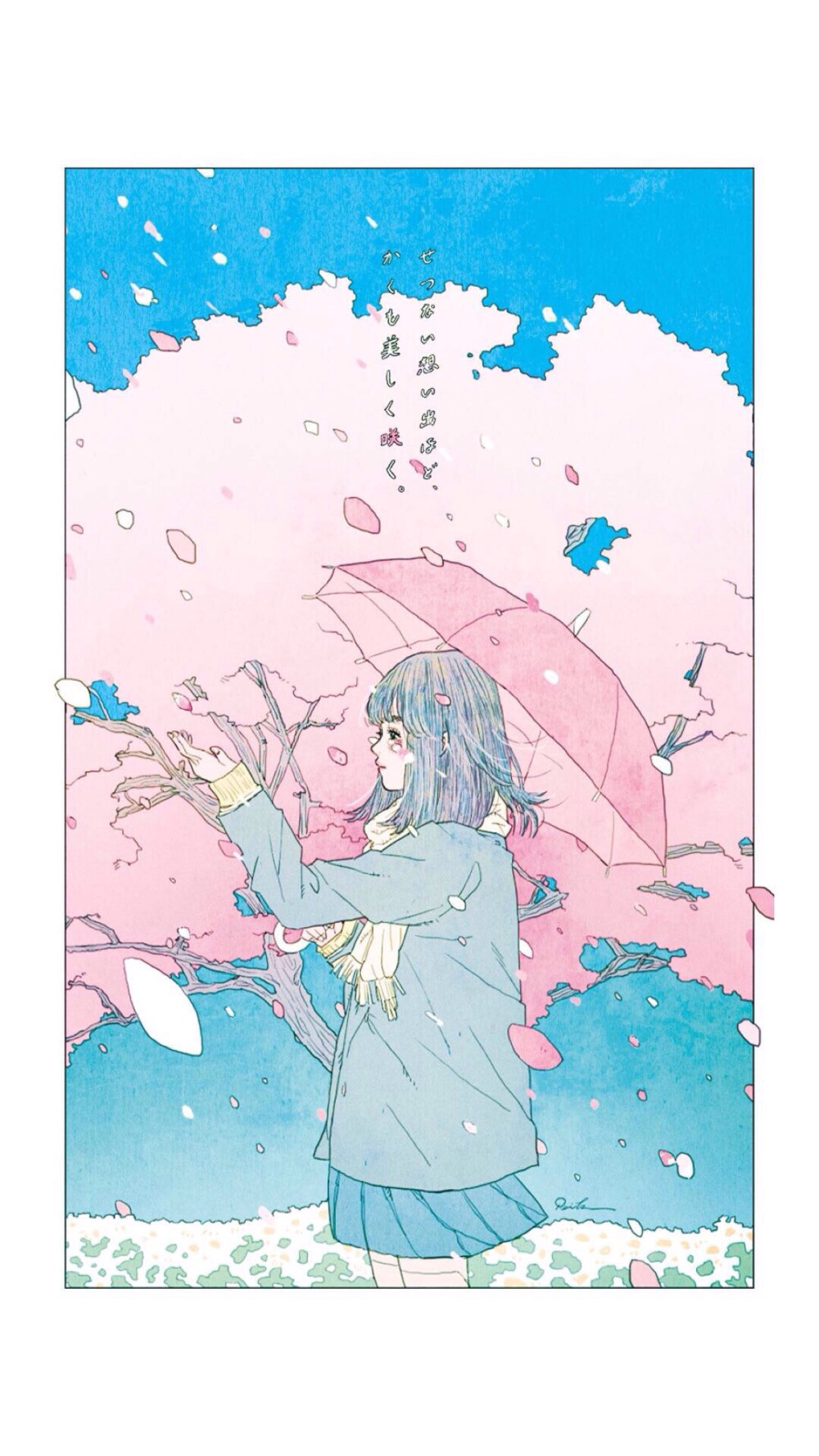 日系少女壁纸，卡通插画，日风，樱花