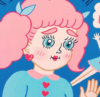 韩系少女涂鸦儿童画，复古，趣味，怀旧，粉红，头像壁纸