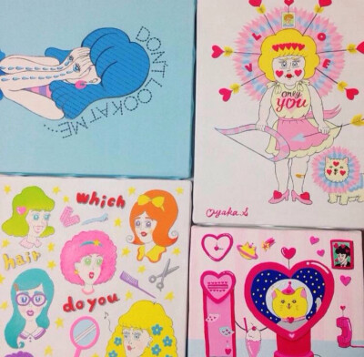 韩系少女涂鸦儿童画，复古，趣味，怀旧，粉红，头像壁纸