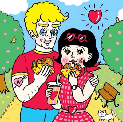 韩系少女涂鸦儿童画，复古，趣味，怀旧，粉红，头像壁纸