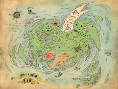 The map of OOO from Hunson Abadeer’s Encyclopedia, with Jake’s notes scribbled on it.