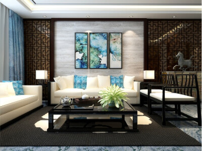 新中式风格三居室140平米三室两厅新中式客厅装修效果图设计欣赏
