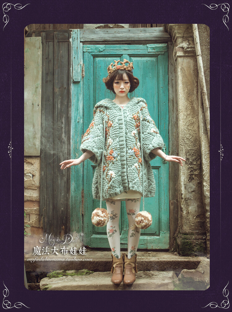 魔法大布娃娃2015春季甜美宽松大码刺绣小熊耳朵可爱针织外套毛衣