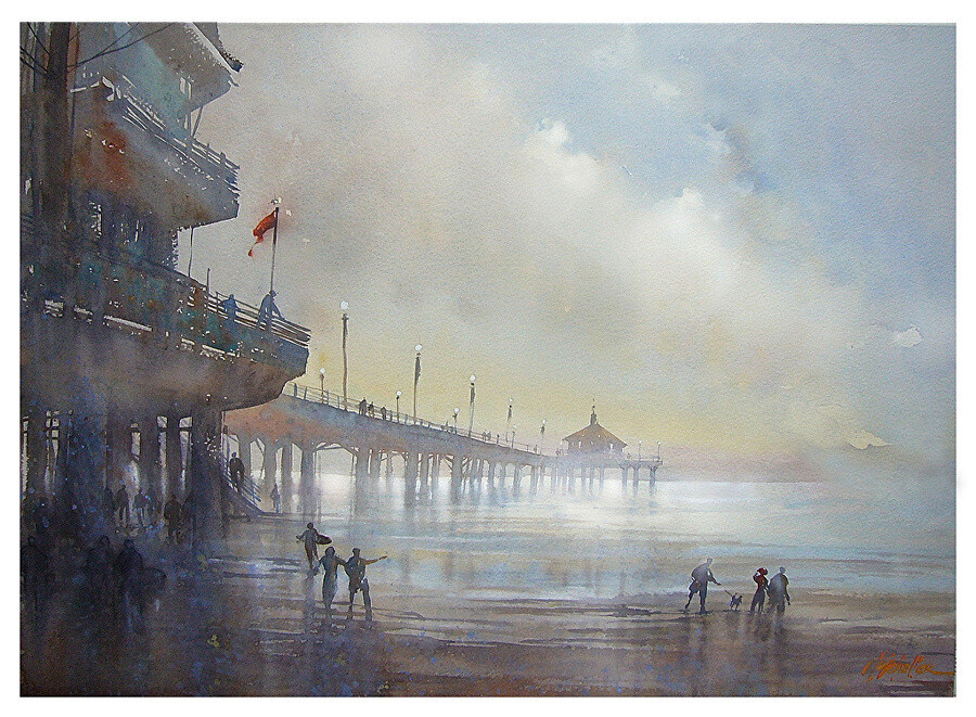 Thomas W. Schaller 的水彩建筑绘画作品，精湛的水分控制和色彩融合，巧妙的留白，呈现出朦胧而又坚韧的城市景观。