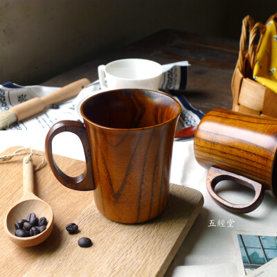 日式实木隔热防烫咖啡杯 简约水杯茶杯冷饮杯创意木质杯子木头杯