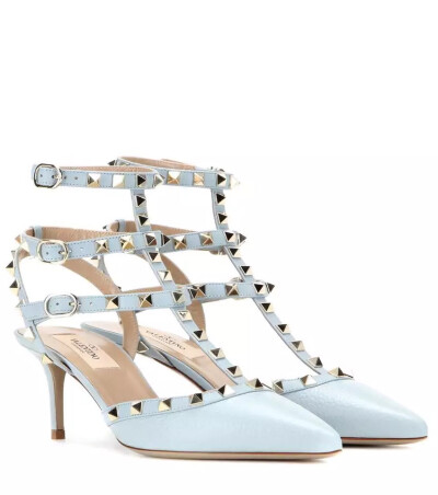 Valentino Rockstud 铆钉漆皮拼色尖头高跟单鞋 