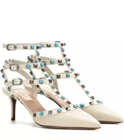 Valentino Rockstud Rolling 铆钉宝石牛皮尖头高跟单鞋