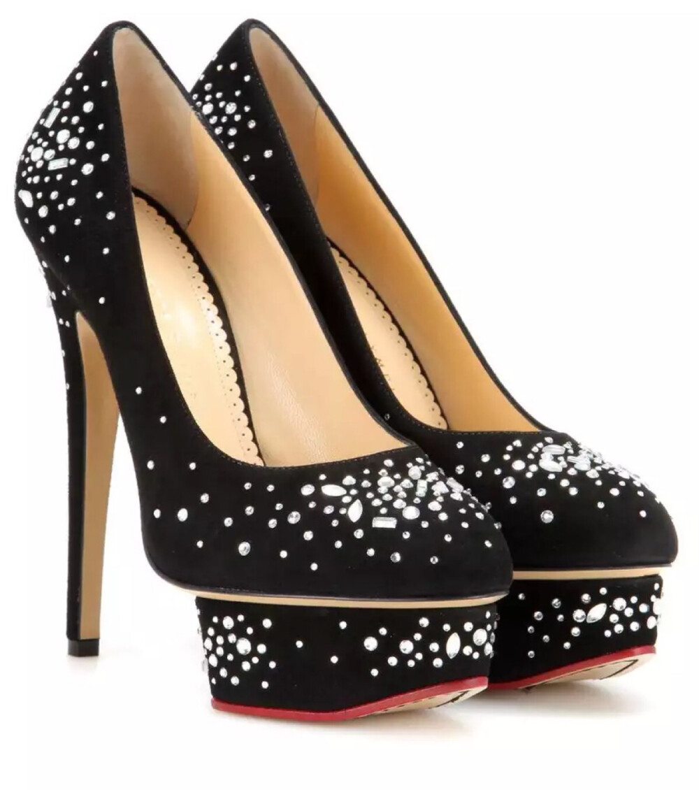 Charlotte Olympia Dolly 水晶麂皮绒超高跟单鞋