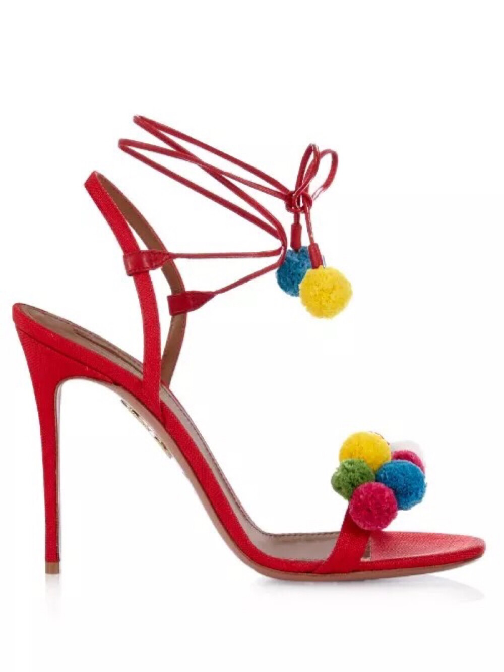 Aquazzura 16ss 彩色绒球草编系带高跟凉鞋 