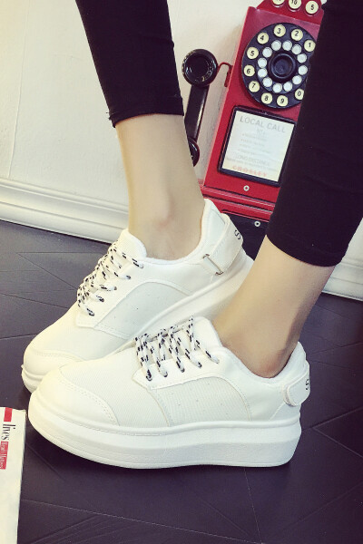 新款松糕厚底休闲帆布鞋小白鞋