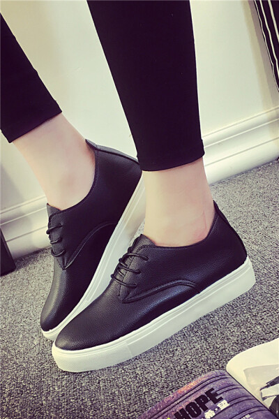 韩版休闲单鞋 平底小白鞋 系带乐福鞋