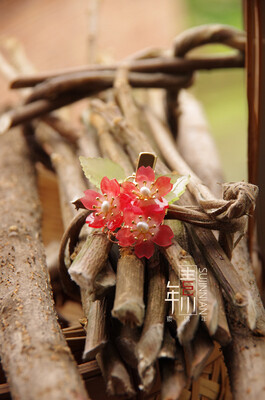 可爱红色日本樱花淡水珍珠花蕊发夹/清新仙美森女花朵刘海夹边夹