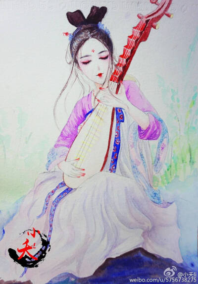 水彩画 插画 古风 作者小夭li 她一身白衣胜雪 气质脱俗 