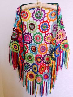 Colourful Crochet Shawl Boho Gypsy Shawl Hippie by fyboutique