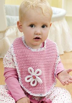 Free pattern Ravelry: Blossom Bib pattern by Joan Barnett Simple and easy (pdf download from Coats and Clark)