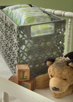 Wire Frame Crochet Basket by Heritage Lace. Great for storing diapers or toys in the nursery!