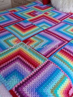 Crocheted by Loobys Loops Giant mitered rainbow granny blanket