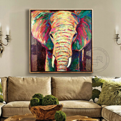 创意油画纯手绘泰国吉祥大象 现代简约北欧风格家居客厅卧室