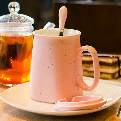 创意满天星陶瓷马克杯牛奶咖啡杯带盖勺苹果简约情侣水杯子大容量
