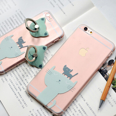 原创设计搞怪小猫 苹果iPhone6s 4.7卡通手机壳 6plus全包边软壳