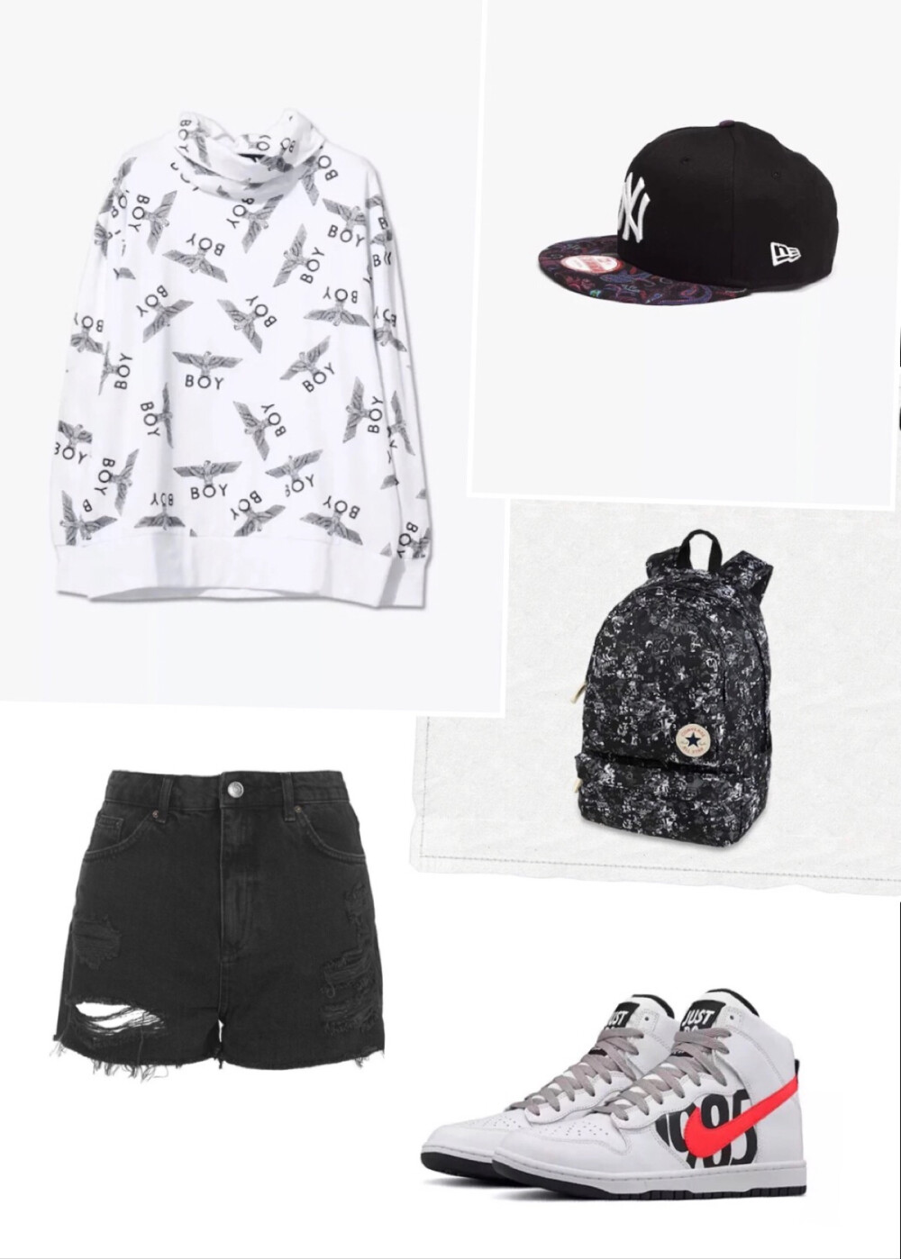 Top:Boy London/Bottoms:Topshop/Shoes:UNDFTD x Nike Dunk Lux/Bag:Converse/Hat:New Era