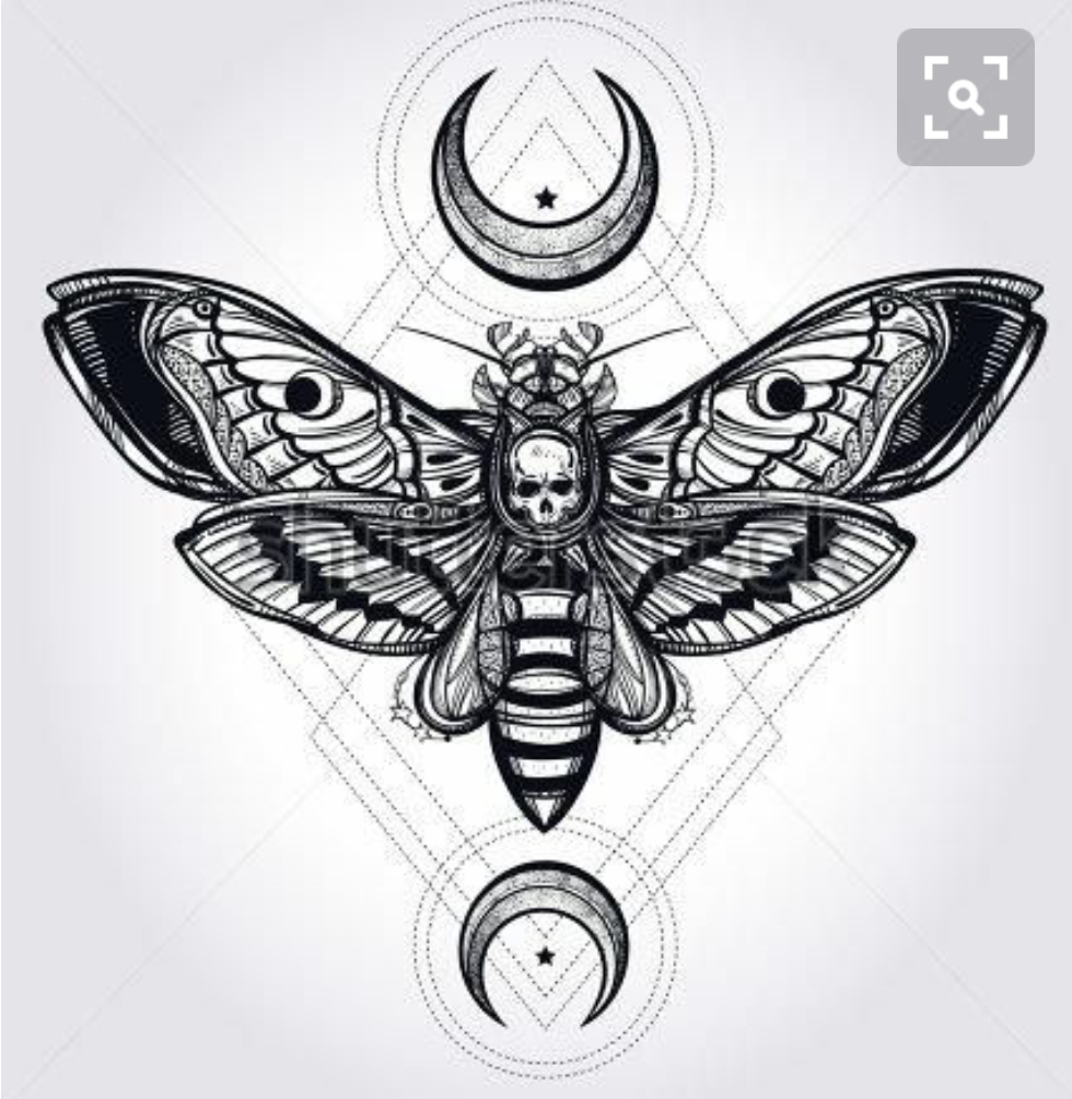 tattoo idea, art design 手绘，黑白，线稿，飞蛾，抽象，创意，纹身手稿，骷髅，月亮，点阵图