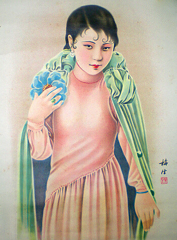 金梅生1902-1989生于上海，师从徐永清学习西画，1920年考入商务印书馆美术科专门从事月份牌的绘画，1930年成立了自己的画室，致力于创作月份牌画，近50年将毕生事业献给了中国商业艺术。他擅长画着中国戏装的美女。与谢之光、杭稚英一起将中国月份牌画推向一个更深的层次，三人作品中均吸收了中国画与西画的精髓而又各有千秋。1949年后，金先生成为中国美术家协会理事，任职于上海人民美术出版社。