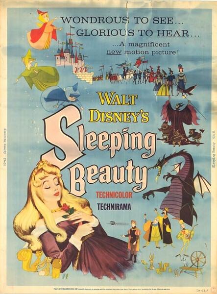 《睡美人 Sleeping Beauty》１９５９年１月２９日，迪士尼第１６部经典动画，长篇剧情动画片。取材自Charles Perrault整理撰写的传统民间故事。奥斯卡最佳音乐片配乐提名