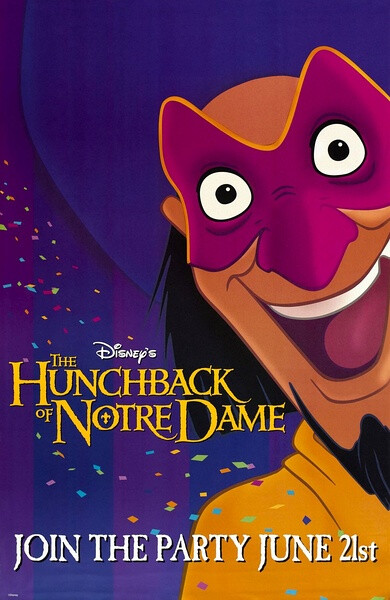 《钟楼怪人 The Hunchback of Notre Dame》１９９６年６月２１日，迪士尼第３４部经典动画，长篇剧情动画片。改编自法国文豪雨果的名著《巴黎圣母院》。奥斯卡最佳音乐或喜剧片配乐提名