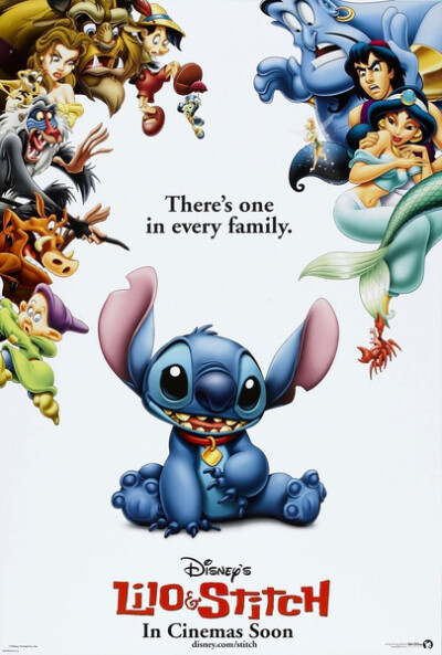 《星际宝贝 Lilo & Stitch》２００２年６月２１日，迪士尼第４２部经典动画，长篇剧情动画片。奥斯卡最佳动画长片提名