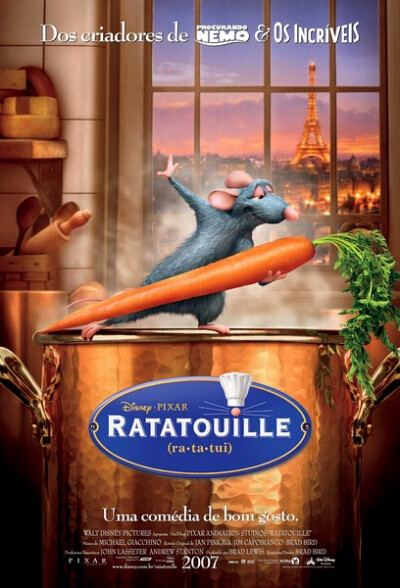 《美食总动员 Ratatouille》２００７年６月２９日，第８部迪士尼/皮克斯动画，长篇剧情３Ｄ动画片。奥斯卡最佳动画长片，最佳原创剧本提名，最佳配乐提名，最佳音效剪辑提名，最佳混音提名