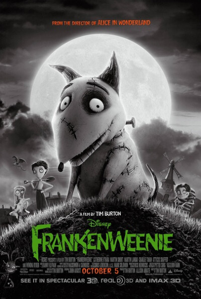 《科学怪狗 Frankenweenie》２０１２年１０月５日，Tim Burton制作的定格动画，长篇剧情定格动画片，黑白片。奥斯卡最佳动画长片提名