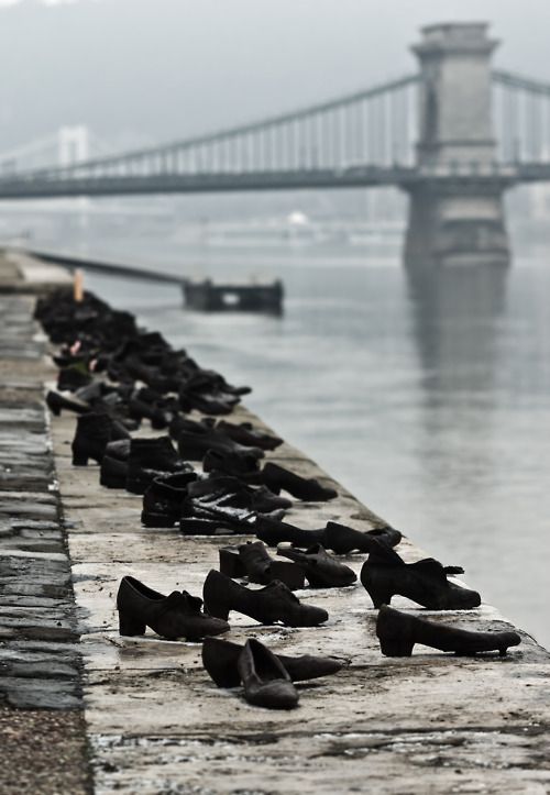 Shoes on the Danube Promenade - Holocaust Memorial, Budapest -To the memory of the victims shot into the Danube by Arrow Cross militia in 1944–45. Erected April 2005 © Nikodem Nijaki