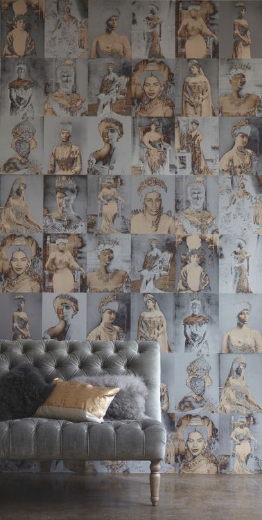#grey sofa #tufts #wallpaper