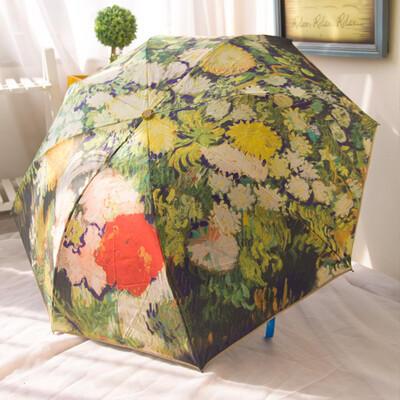 浪漫花亭艺术高贵花朵双层白云UV防晒晴雨伞折叠便携女士油画伞