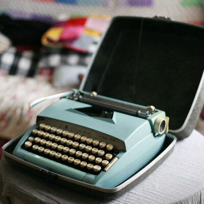 vintage 美产 SEARS 蓝色圆键 全金属打字机 带原装盒可正常使用