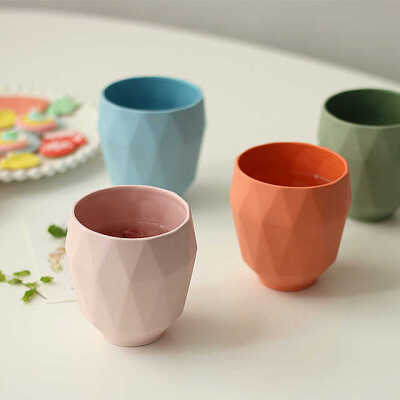 创意设计糖果色几何 棱形磨砂陶瓷杯子 简约随手杯 茶杯