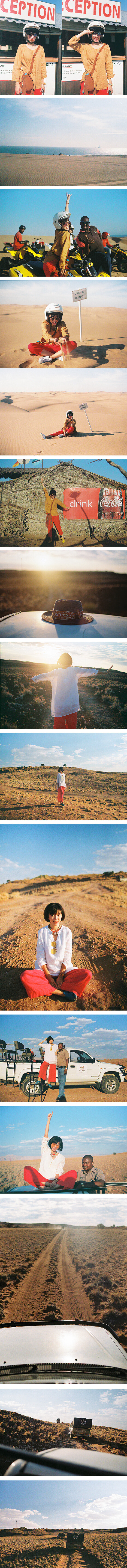 非洲阳光照在红色沙漠上，沙漠又延伸进大西洋。日子自由而简单，看日出看日落，日落完了又日出。每个停车在路边的傍晚，车窗摇下来，一面是快升的月亮一面是要落的夕阳。放着陈粒的《正趣果上果》，心里全是“有啥大不了，不如就去煮碗面”的大情怀。谢谢让我认识@王小猴儿_ ，我想这是最珍贵的