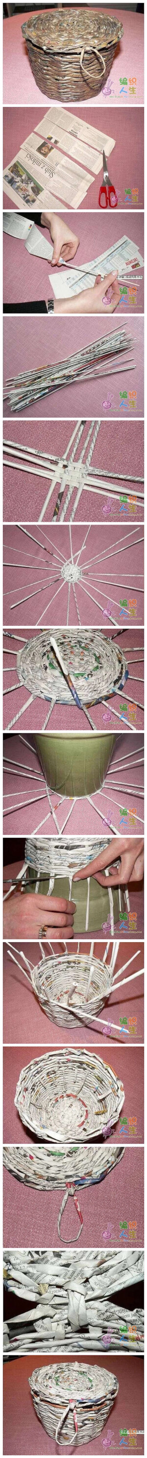 花篮收纳桶。手编。废物利用。DIY。