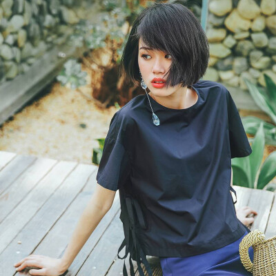 侧绑带短衬衫